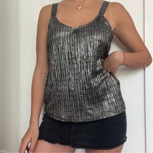 silver metallic flowy tank